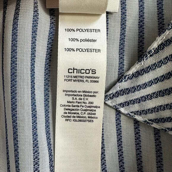 Chico's Sheer 3/4 Sleeve Striped Blouse Peplum Back Hem 3 XL - Picture 5 of 9
